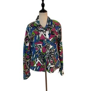 Vtg 90s Units Abstract Print Jackets Sz L Denim Dopamine Artsy